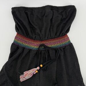 CUPSHE NEW Black Strapless Rainbow Waistband Tassel Romper Large‎ swim cover